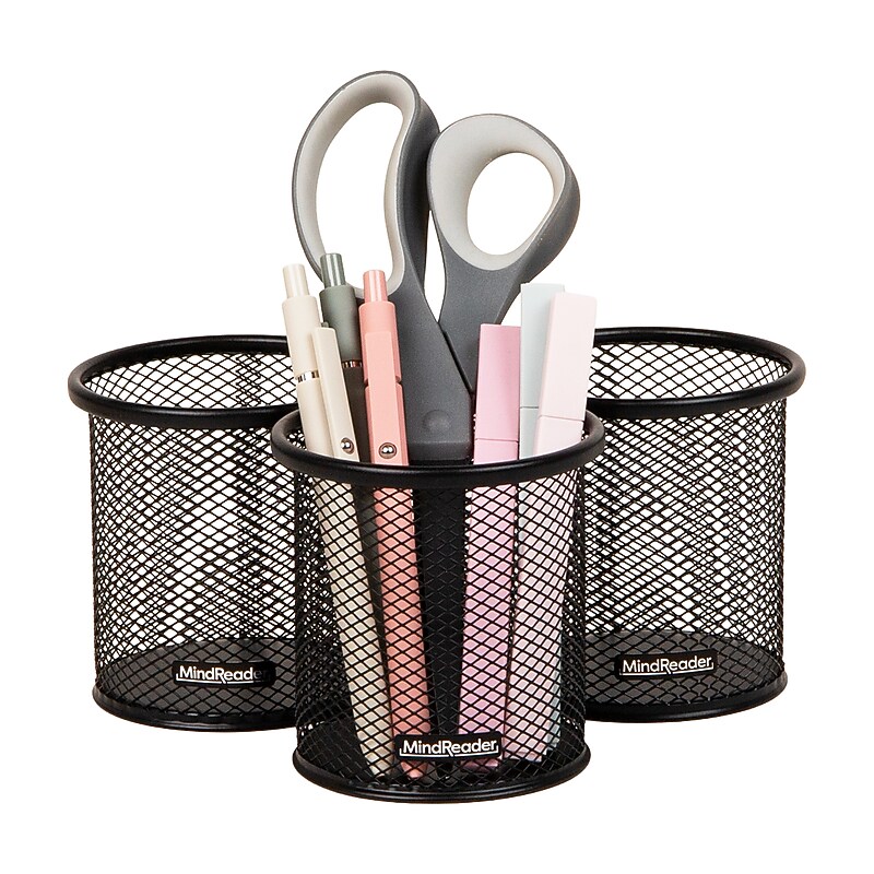 Mind Reader Metal Pen Holder, Black, 3 Pieces/Set (CLIPMESH3-BLK) image 1