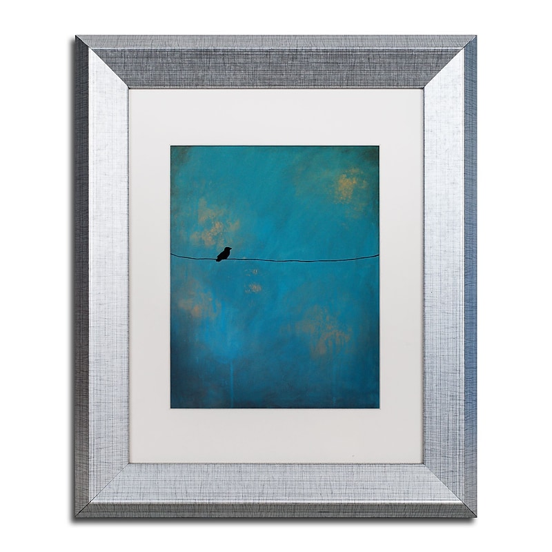 Trademark Fine Art ''Lone Bird Blue'' by Nicole Dietz 11" x 14" White Matted Silver Frame (ND073-S1114MF) image 1