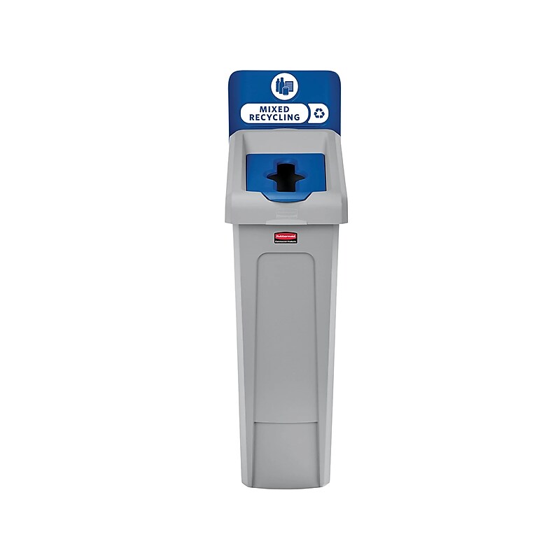 Rubbermaid Slim Jim Single-Stream Recycling Station, 23 Gallon, Gray/Blue (2185055) image 1