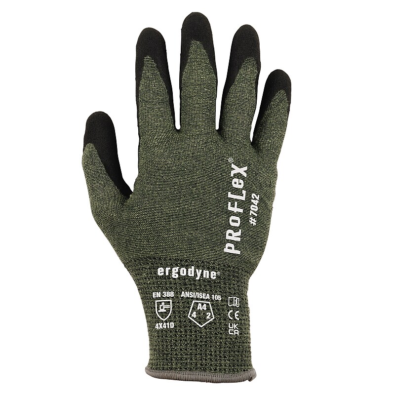 Ergodyne ProFlex 7042 Nitrile Coated Cut-Resistant Gloves, ANSI A4, Heat Resistant, Green, XL, 12 Pair (10335) image 1