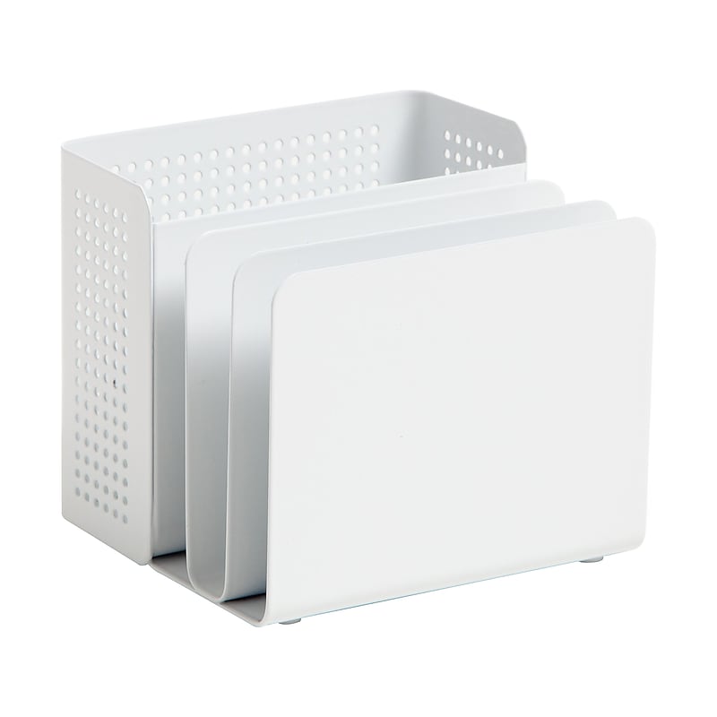 U Brands The Perforated Collection 4-Compartment Metal Desk Storage, White (5990U01-06) image 1