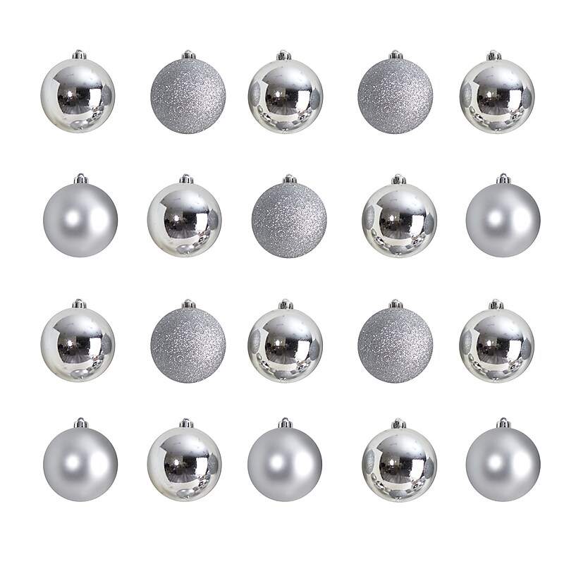 Nearly Natural Holiday Christmas Silver Shatterproof Ornament Set, 3", 20/Set (D1056-SV) image 1