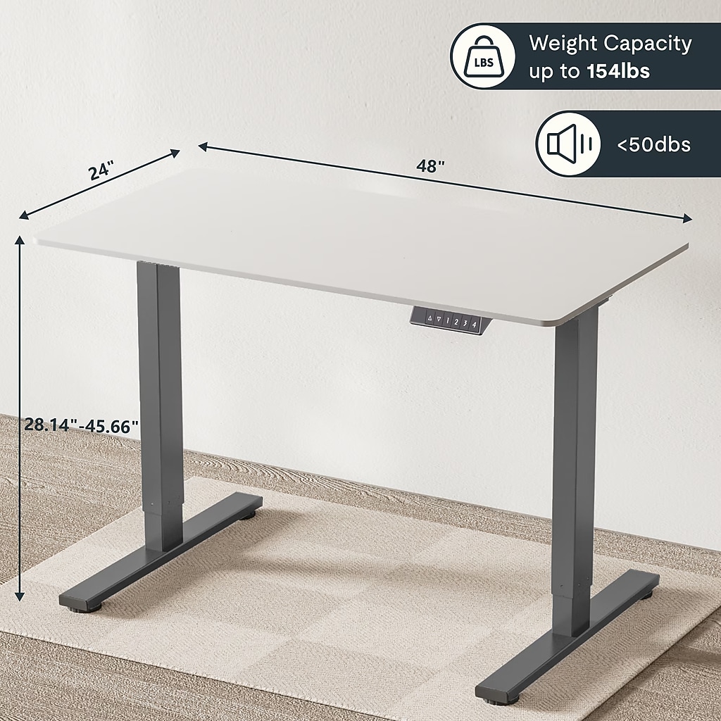 Desk with dimensions and weight capacity labels