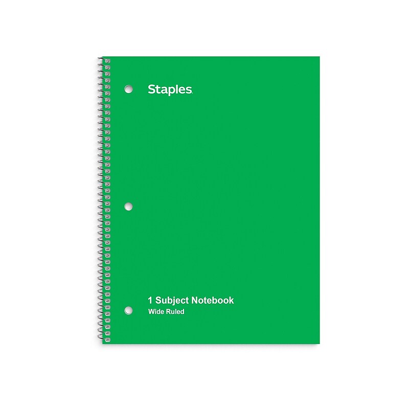 Staples 1-Subject Notebook, 8" x 10.5", Wide Ruled, 70 Sheets, Green (ST24006C) image 1