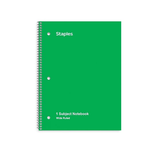 STAPLES 1‑Subject Notebook, 8” x 10.5”, Wide Ruled, 70 Sheets, Green~#|#~D51ADDFF-393E-42ED-B9DEE8CB0013A814_sc7