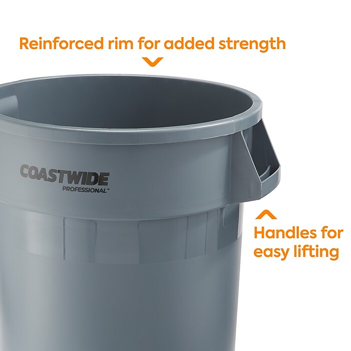 Coastwide Professional™ Plastic Trash Can with no Lid, Gray, 32