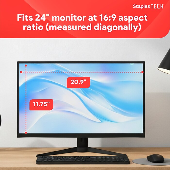 Staples Privacy Filter – 24‑Inch Widescreen Monitor Anti‑Glare