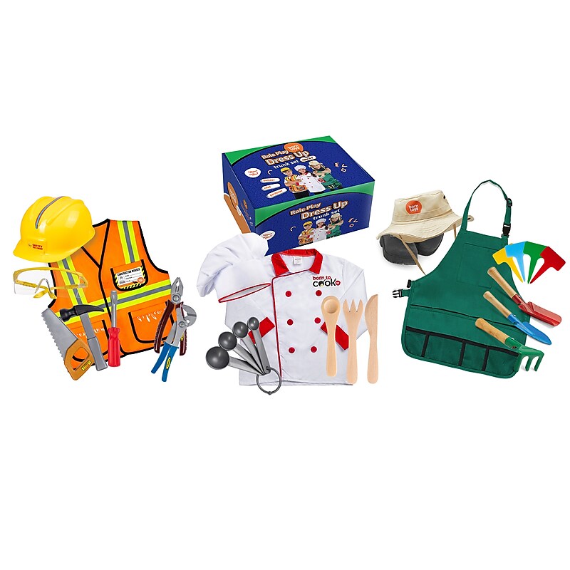 Bintiva Dress Up/Drama Play Helping At Home Trunk Set, Construction Worker/Chef/Gardener, 15 Pieces/Set (BNVBT023) image 1