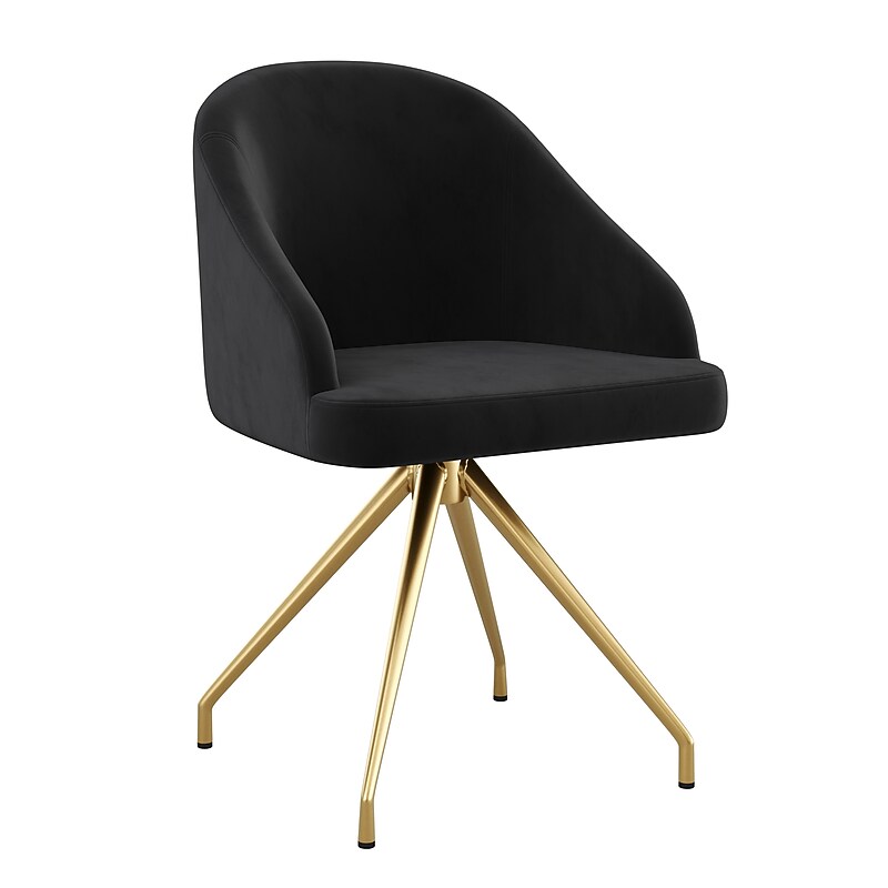 Martha Stewart Sora Velvet Swivel Task Chair, Black/Polished Brass (CH222119BKGLD) image 1