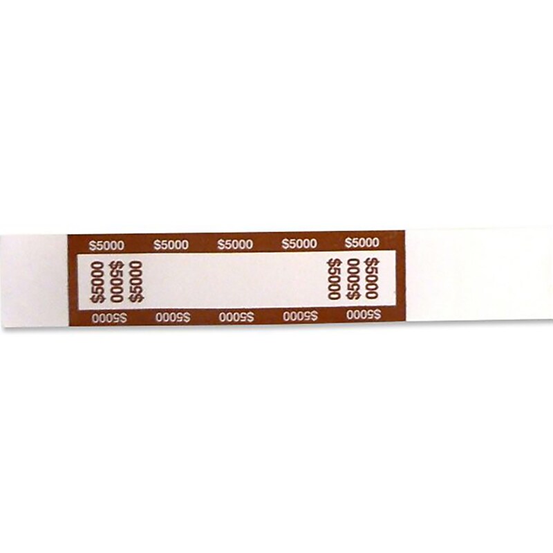 CONTROLTEK $5000 Currency Strap, White/Brown, 1000/Pack (560022) image 1