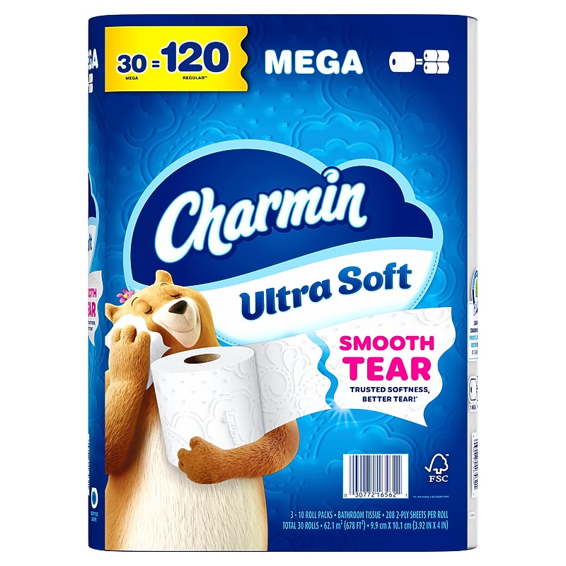 Charmin Ultra Soft Megs Toilet Paper, 2-Ply, White, 208 Sheets/Roll, 30 Rolls/Case (88029) image 1