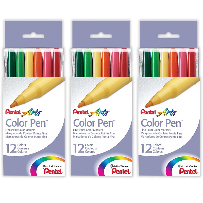 Pentel Color Pen, Assorted Ink, Dozen (PTAS36012-3) image 1