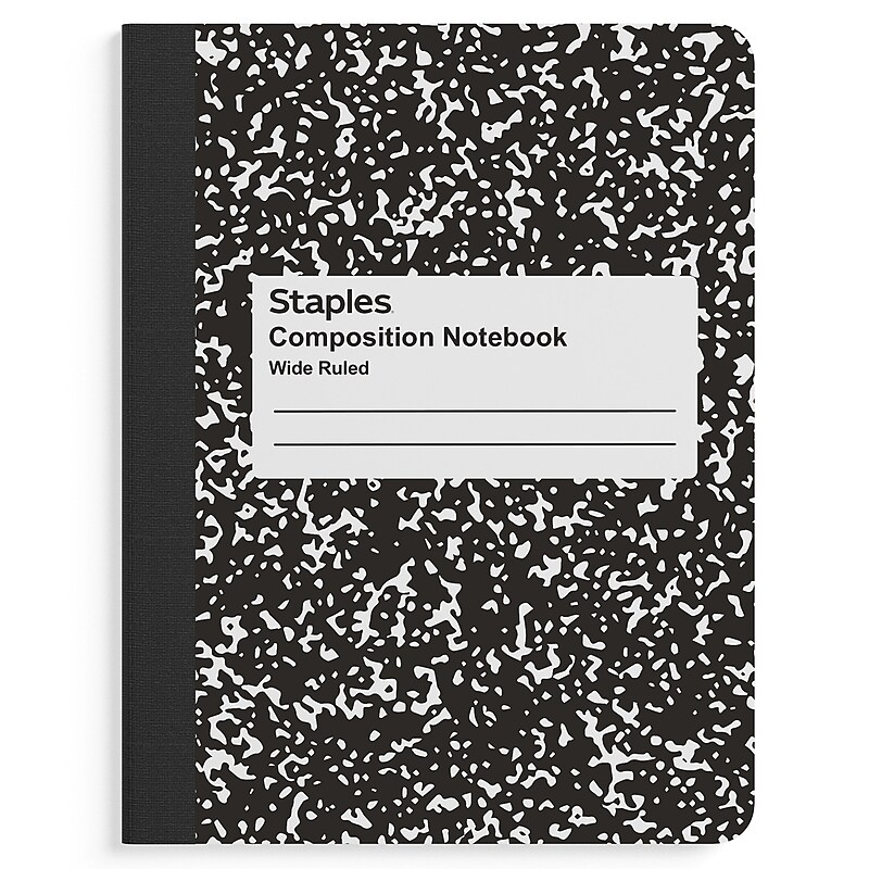 Staples 1-Subject Composition Notebook, 7.5" x 9.75", Wide Ruled, 100 Sheets, Black (ST55076C) image 1