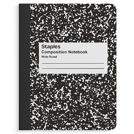 STAPLES Composition Notebook, 9.75” x 7.5”, Wide Ruled, 100 Sheets, Marble Black~#|#~D54C7E44-4907-4EEA-87255B96FF443E78_sc7