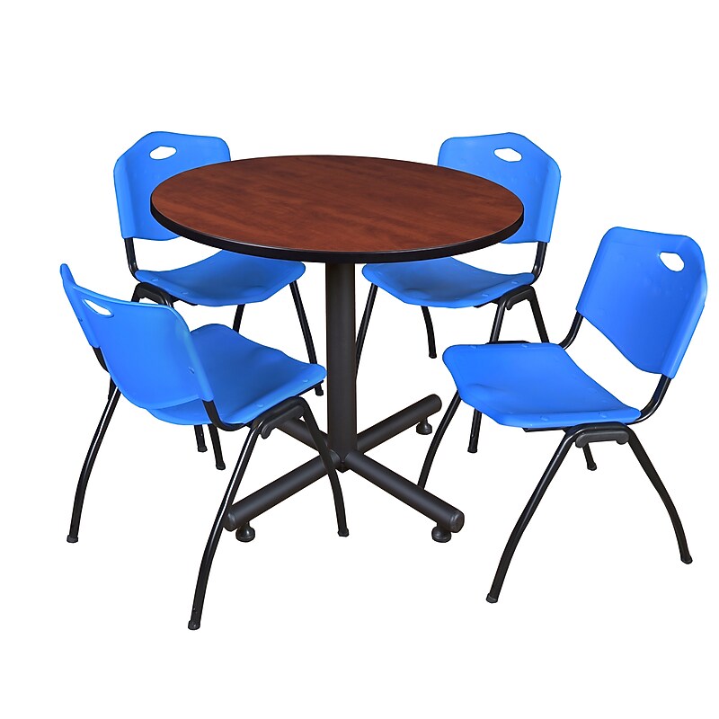 Regency 42" Laminate Round Table with 4 M Stacker Chairs Blue (TKB42RNDCH47BE) image 1