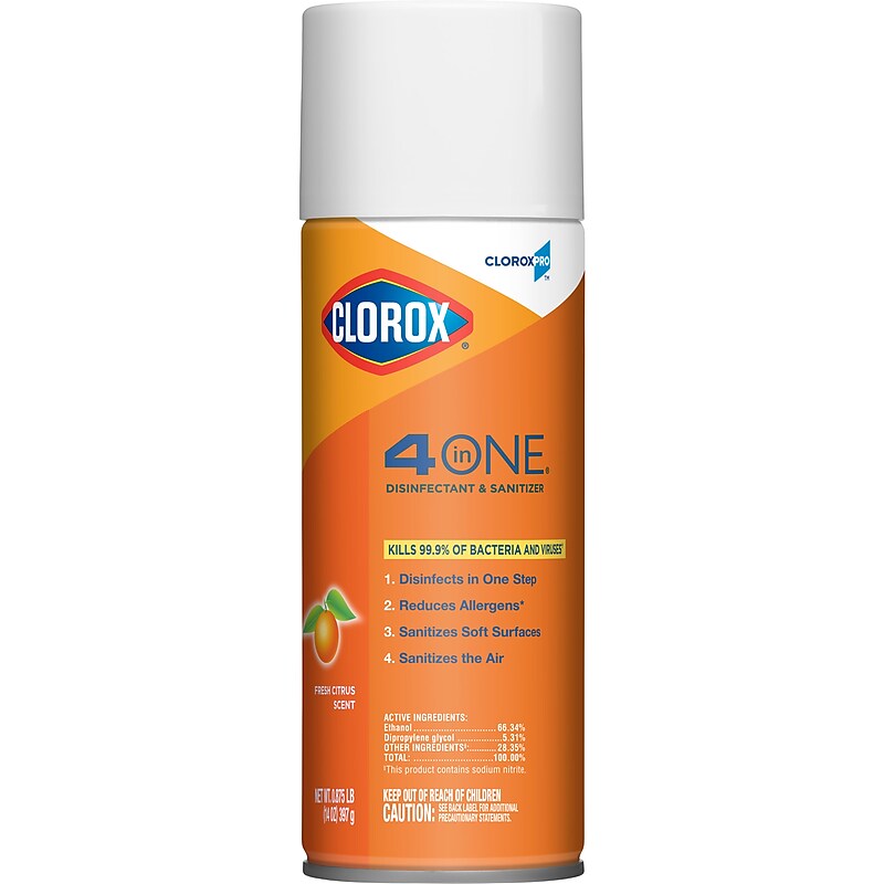 Clorox 4 in One Disinfectant & Sanitizer, Citrus, 14 oz. Can (31043) image 1