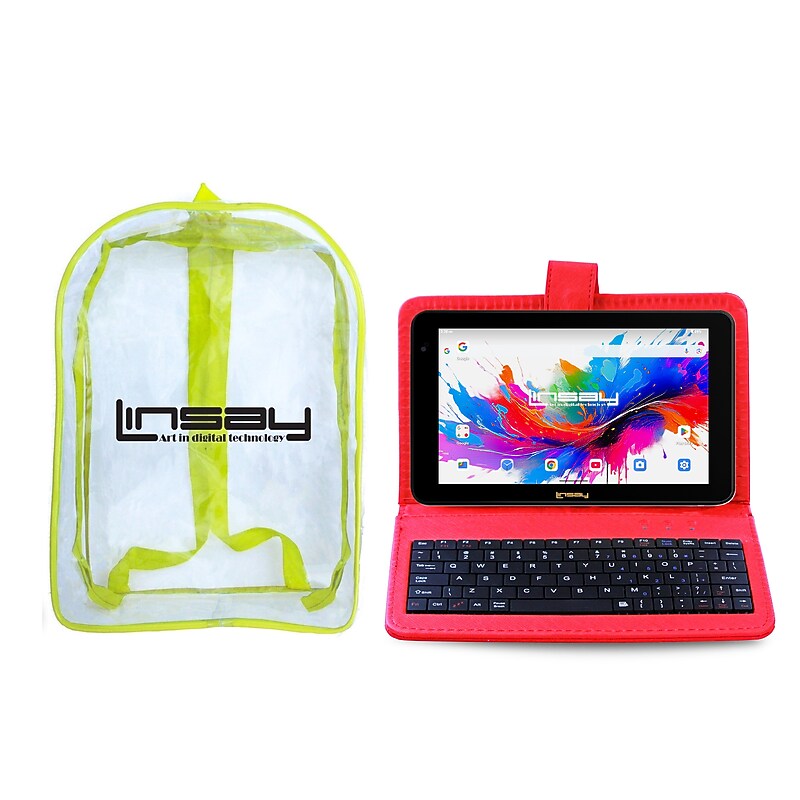 Linsay 7" Octa Core Tablet, WiFi, 128GB SSD, Android 15, Bundled with Red Keyboard Case & Backpack (F7UXD128KEYREDBAC) image 1