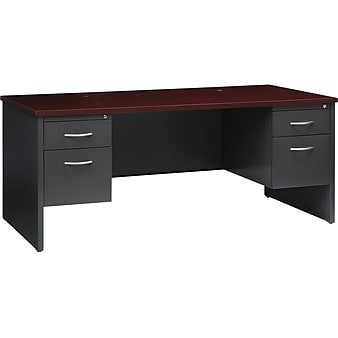 Hirsh 72"W Double-Pedestal Desk, Charcoal/Mahogany (20532)