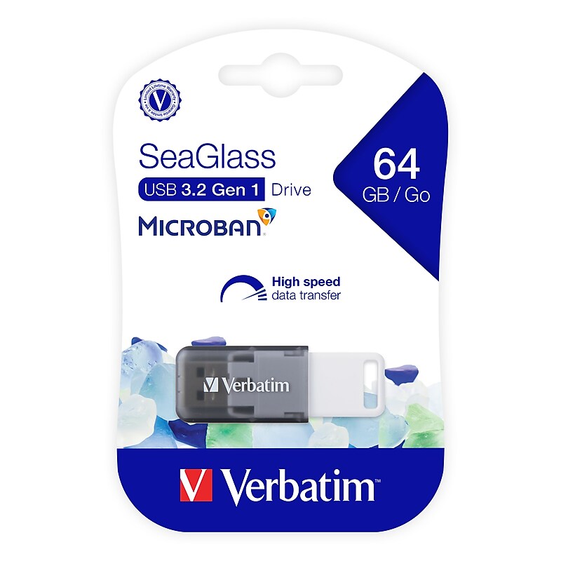 Verbatim SeaGlass 64GB USB 3.2 Type A Flash Drive, Gray (71273) image 1