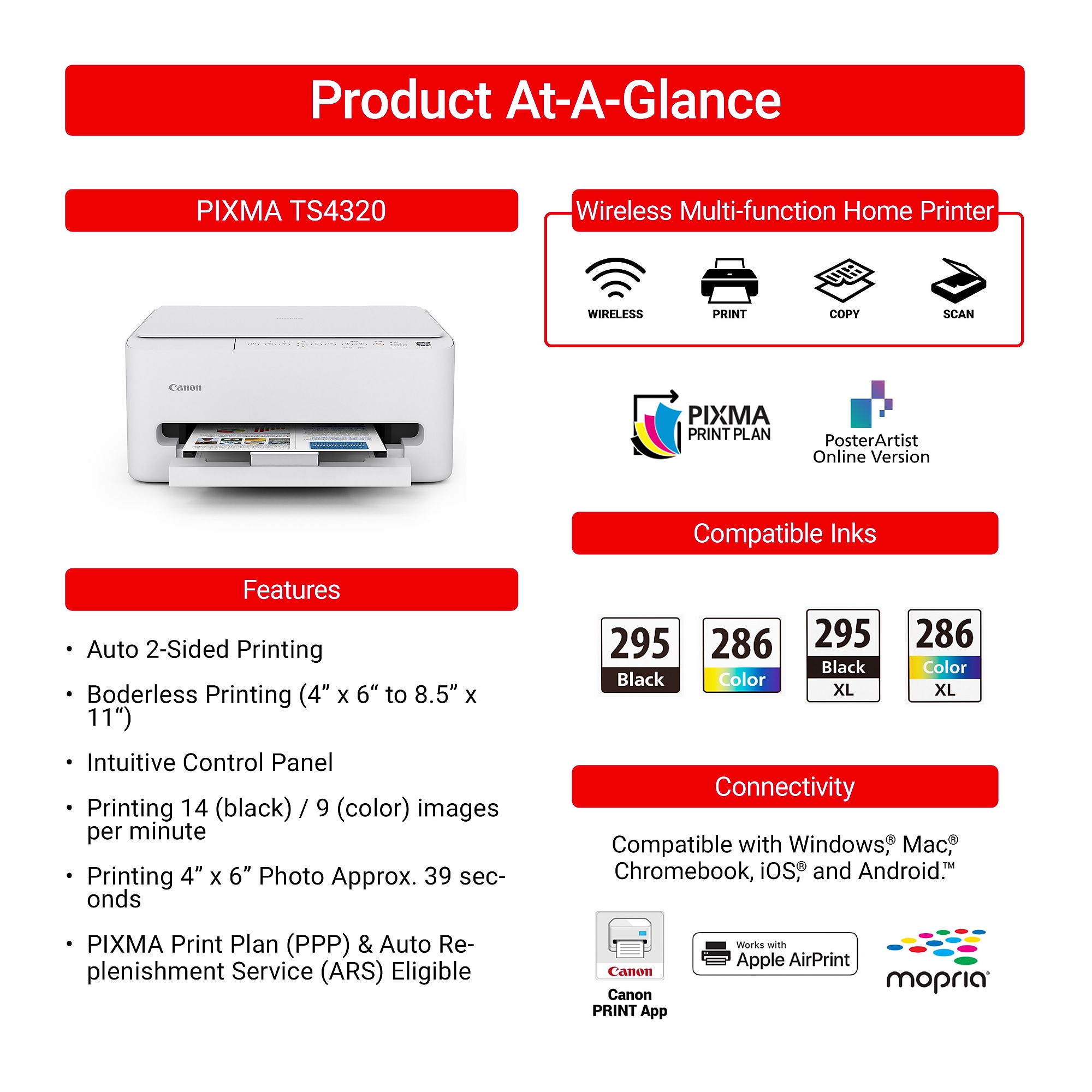 Canon PIXMA TS4320 Wireless Color All-In-One Inkjet Printer, Best for Home (7181C002) Sansujyuku sansujyuku.com