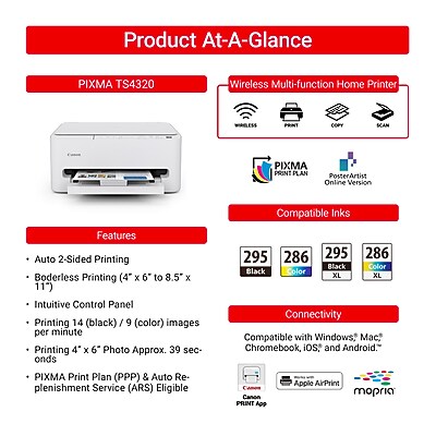 Canon PIXMA TS4320 Wireless Color All-In-One Inkjet Printer, Best for Home (7181C002) Sansujyuku sansujyuku.com