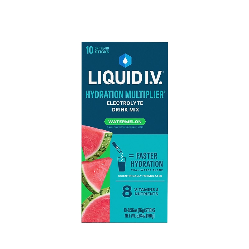 LIQUID I.V. Hydration Multiplier Watermelon Powder Drink Mix w/Electrolytes, 10 Packets/Box (220-02078) image 1