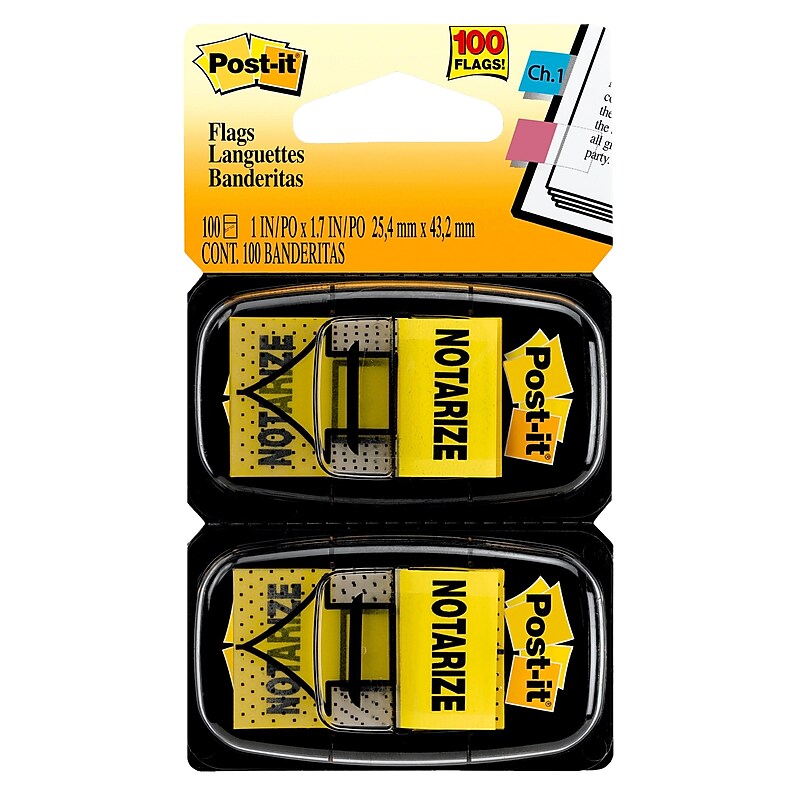 Post-it 'Notarize' Message Flags, 1" Wide, Yellow, 100 Flags/Pack (680-NZ2) image 1