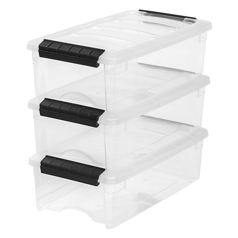 Iris Stack and Pull 5.8 Quart Storage Bins with Lids, Plastic, Clear, 3/Pack (140106) image 1
