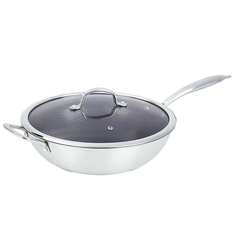 Brentwood 12" Wok With Glass Lid, Stainless Steel (B-WH30L) image 1