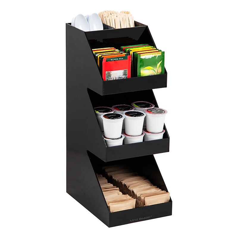 Mind Reader 5-Compartment Coffee, Tea, Utensil and Condiment Countertop Organizer, Black (3TCORG-BLK) image 1