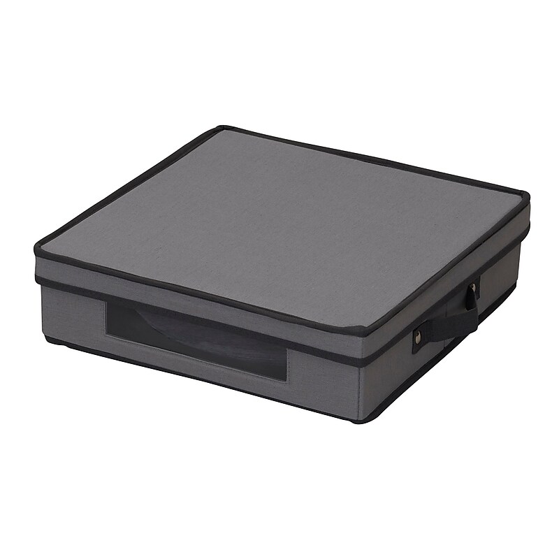 Household Essentials Large Stackable Folding Fabric Charger Plate Storage Box, 4" x 14.5"x 14.5", 14.5 Qt., Gray (52537-1) image 1