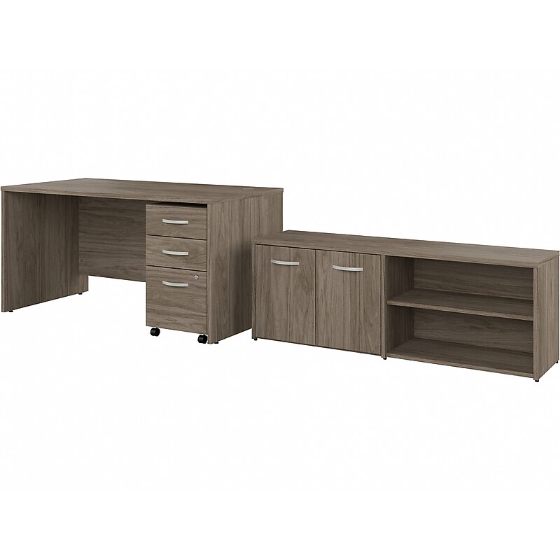 Bush Business Furniture Studio C 60"W Office Desk with Storage Return and Mobile File Cabinet, Modern Hickory (STC042MHSU) image 1