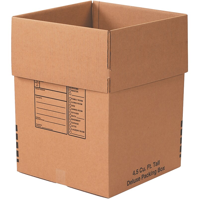18" x 18" x 24" Deluxe Moving Boxes, 32 ECT, 15/Bundle (181824DPB) image 1