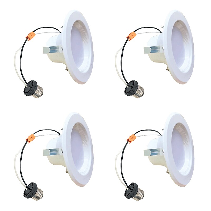 Bulbrite 9 Watt Adjustable 4" Integrated LED Recessed Downlight with E26 Quick Connect, 2700K Warm White, 650 Lumens, 4/Pack image 1