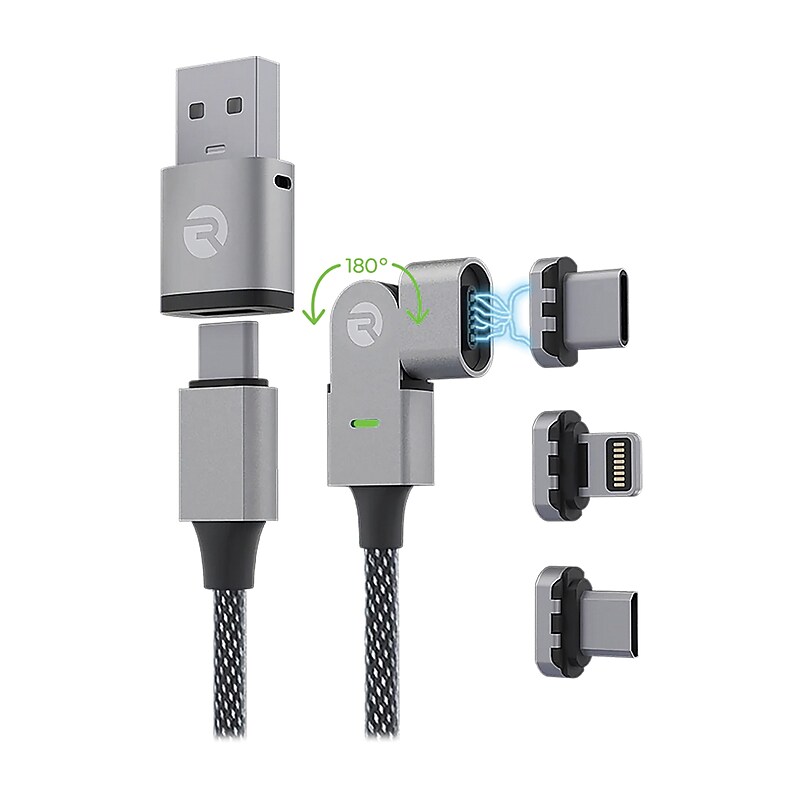 Raycon The Magic 180 Pro Fast-Charging Cable for iOS, Micro USB & USB-C, 6.5-ft., Black (RACMAG720-23E-BLAB) image 1