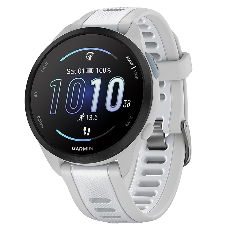 Garmin Forerunner 165 Smartwatch, GPS, 43mm, Mist Gray & Whitestone Silicone Band (010-02863-21) image 1