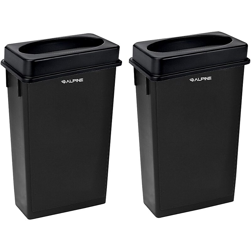Alpine Industries Polypropylene Trash Can with Drop-Slot Lid, 23 Gallon, Black, 2/Pack (ALP477-BLK-PKG2-2) image 1
