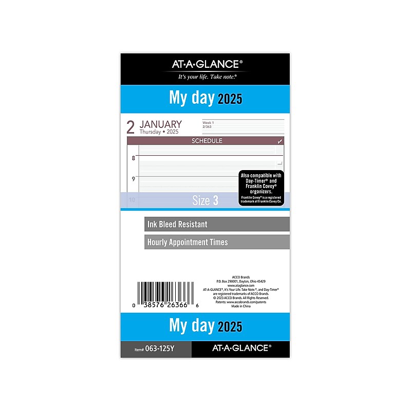 2025 AT-A-GLANCE 3.75" x 6.75" Daily Planner Refill, White/Red (063-125Y-25) image 1