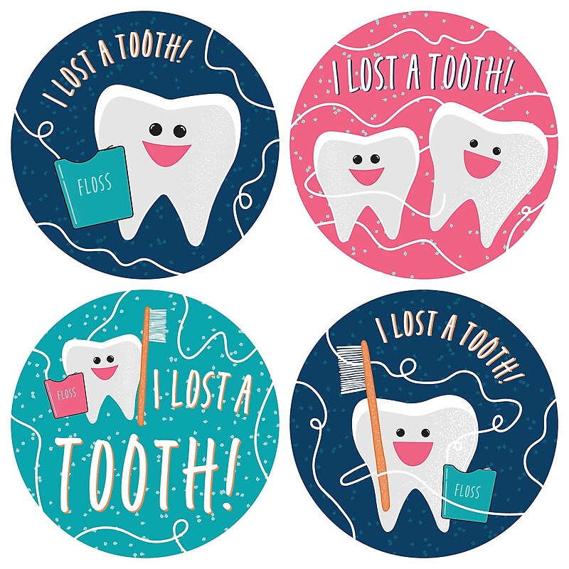 Barker Creek Lost a Tooth Stickers/Badges, 2.37″ Dia., Multicolored, 32/Pack (3200) image 1