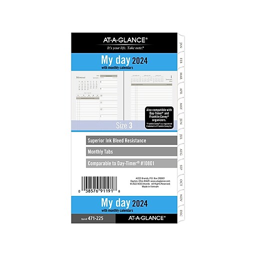 2024 ATAGLANCE 6.75" x 3.75" Daily & Monthly Planner Refill, White