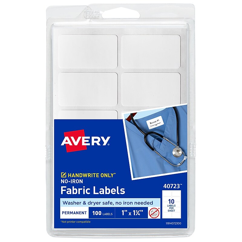 Avery No-Iron Fabric Waterproof Labels, 4" x 6", 100 Labels/Pack (40723) image 1