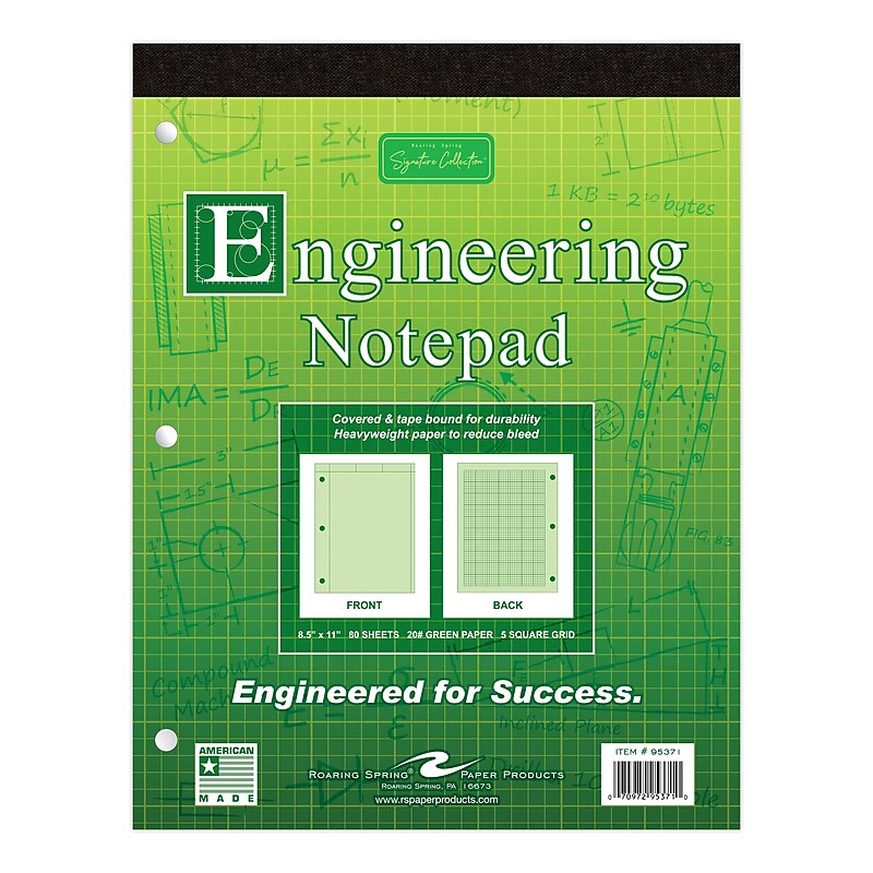 Signature Collection Covered Engineering Pad, Frame Front 1/2" Right Margin, Heavyweight 20 lb. Green Tint Paper image 1