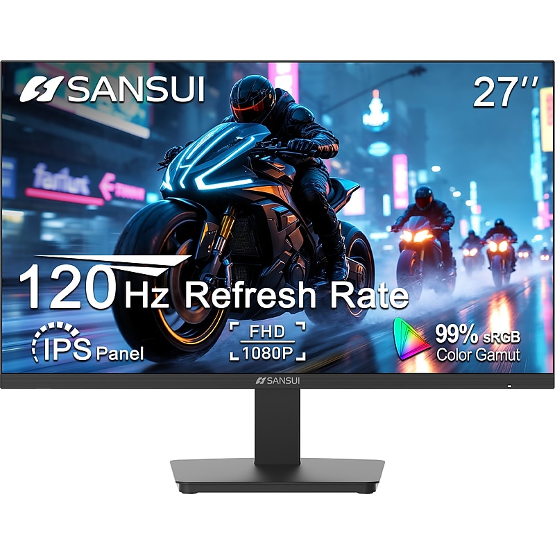 Sansui 27" 120Hz IPS Adaptive Sync Monitor, Tilt Adjustable, Black image 1