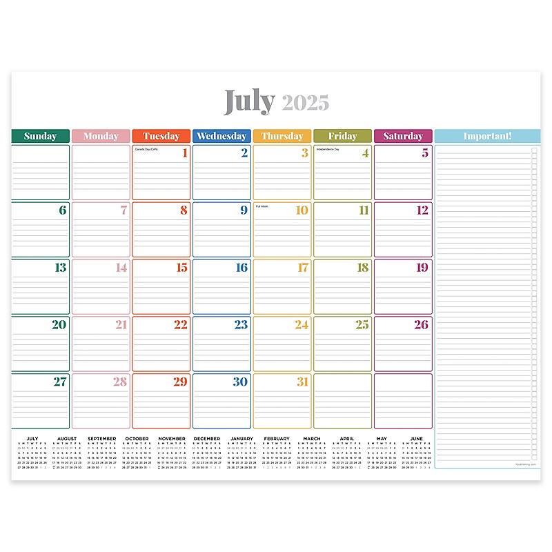 2025-2026 TF Publishing Rainbow Blocks  22" x 17" Academic Monthly Large Desk Calendar (AY26-8204) image 1