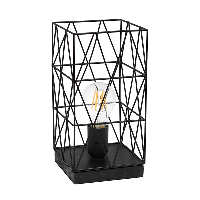 Creekwood Home Geometric Metal Cage 10" LED Table Lamp, Black (CWT-1003-BK) image 1