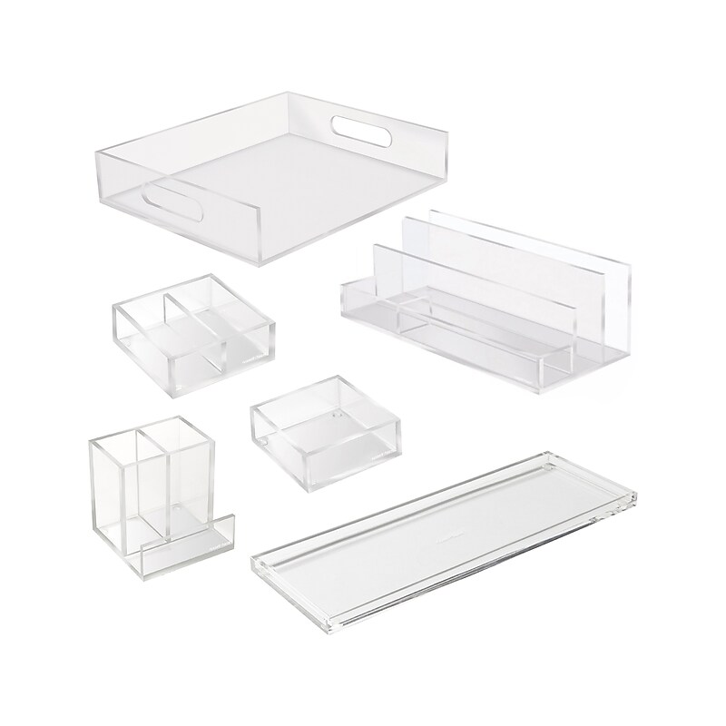 Russell+Hazel Deluxe 6-Piece Desk Organizer Set, Acrylic, Clear (53695) image 1