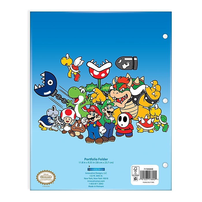 Innovative Designs Super Mario 3-Hole Punched 2 Pocket Portfolio