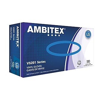 Ambitex V5201 Series Vinyl Food Service Gloves, Large, Disposable, 100/Box (VLG5201)