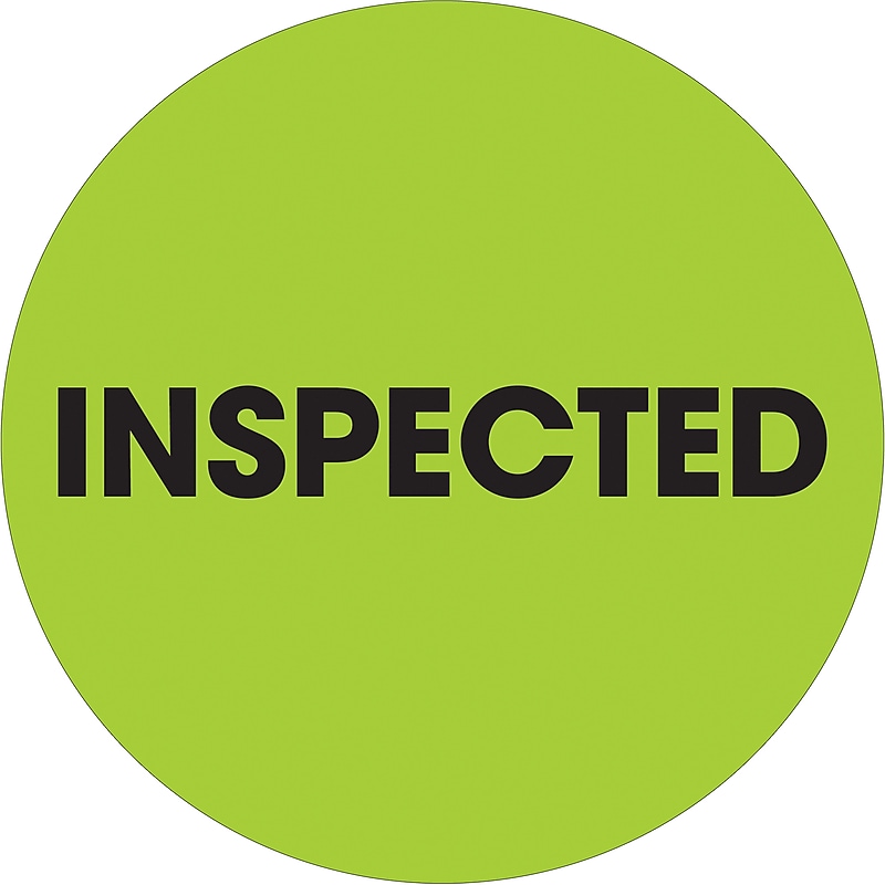 Tape Logic "Inspected" Labels, 2" Dia., Fluorescent Green, 500/Roll (DL1262) image 1