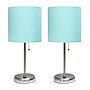 Creekwood Home Oslo Duo 19.5" LED Table Lamp with USB Port, Brushed Steel/Aqua Shade, 2/Set (CWT-2012-AU-2PK)~#|#~D673E536-A245-4671-BBD25F109D2D1EE0_sc7